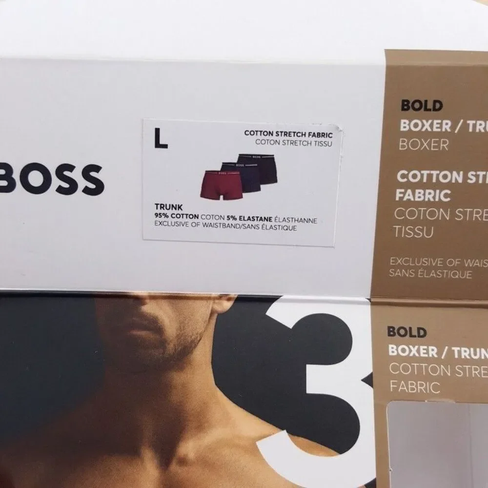 HUGO BOSS Boxer Briefs Mens Large Navy Blue Maroon Red 2-Pack BOLD Cotton